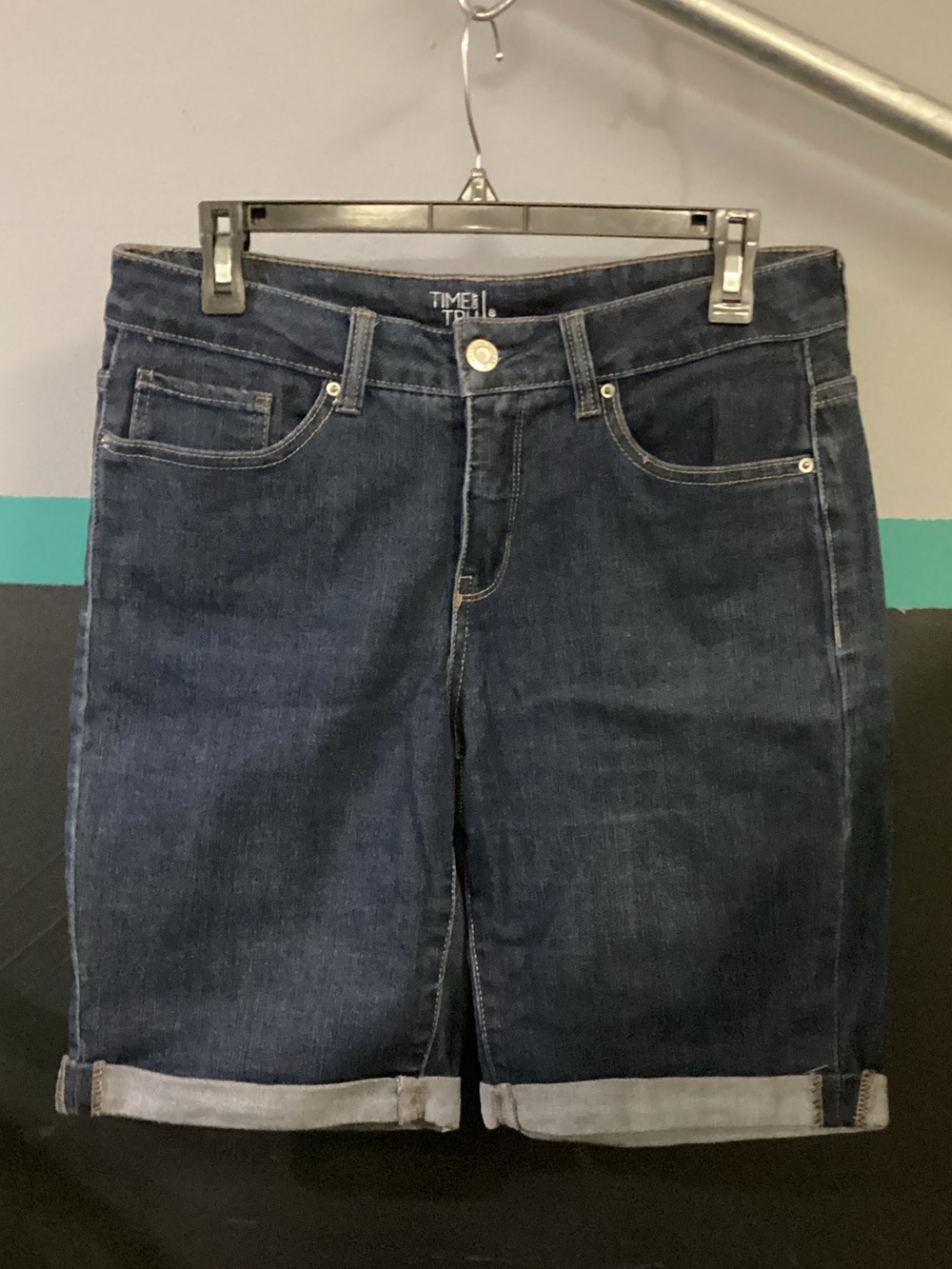 Time and Tru Dark Indigo Rolled Hem Denim Bermuda Shorts